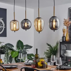 Suspension Verbania Laiton, Noir, 4 lumières