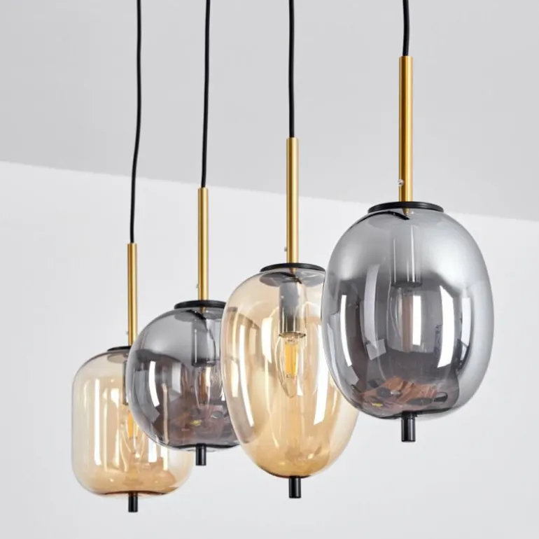 Suspension Verbania Laiton, Noir, 4 lumières