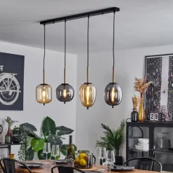 Suspension Verbania Laiton, Noir, 4 lumières