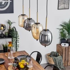 Suspension Verbania Laiton, Noir, 4 lumières