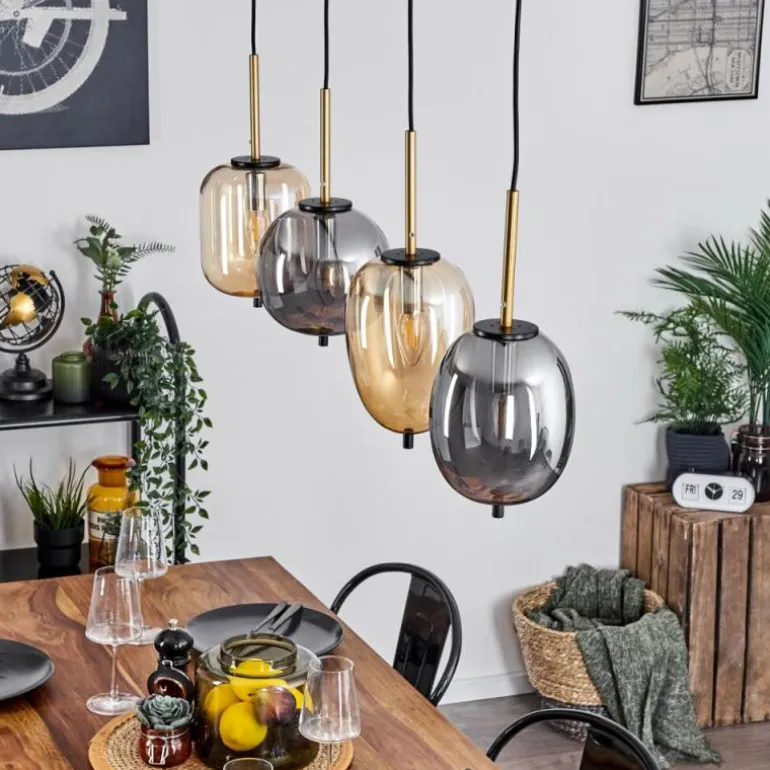 Suspension Verbania Laiton, Noir, 4 lumières