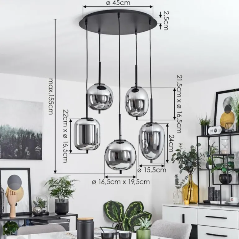 Suspension Verbania Noir, 5 lumières