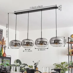 Suspension - Verre 30 cm Apedo Clair, Fumé, 4 lumières