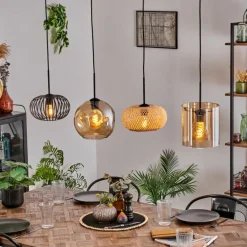 Suspension - Verre 25 cm, 20cm Ripoll Ambre, Écru, Noir, 4 lumières