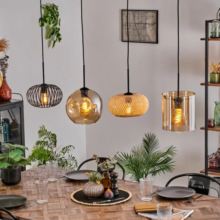 Suspension - Verre 25 cm, 20cm Ripoll Ambre, Écru, Noir, 4 lumières