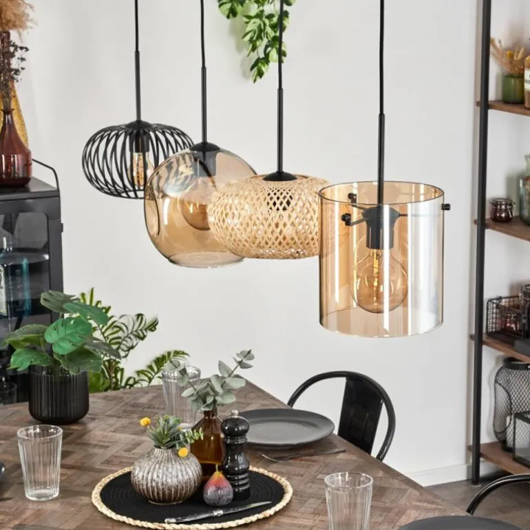 Suspension - Verre 25 cm, 20cm Ripoll Ambre, Écru, Noir, 4 lumières