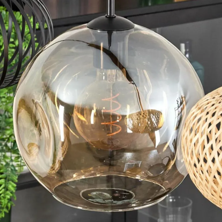 Suspension - Verre 25 cm, 20cm Ripoll Ambre, Écru, Noir, 4 lumières