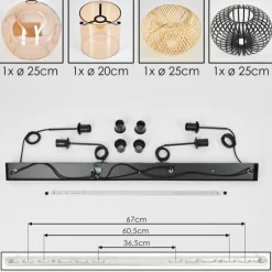 Suspension - Verre 25 cm, 20cm Ripoll Ambre, Écru, Noir, 4 lumières