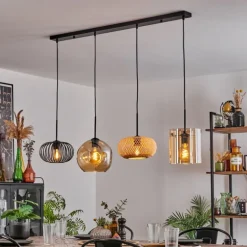 Suspension - Verre 25 cm, 20cm Ripoll Ambre, Écru, Noir, 4 lumières