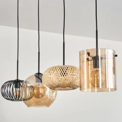 Suspension - Verre 25 cm, 20cm Ripoll Ambre, Écru, Noir, 4 lumières