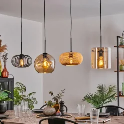 Suspension - Verre 25 cm, 20cm Ripoll Ambre, Écru, Noir, 4 lumières