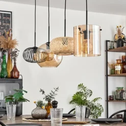 Suspension - Verre 25 cm, 20cm Ripoll Ambre, Écru, Noir, 4 lumières