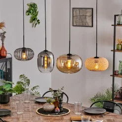 Suspension - Verre 25 cm, 20cm Ripoll Ambre, Clair, Écru, Fumé, Noir, 4 lumières