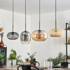 Suspension - Verre 25 cm, 20cm Ripoll Ambre, Clair, Écru, Fumé, Noir, 4 lumières