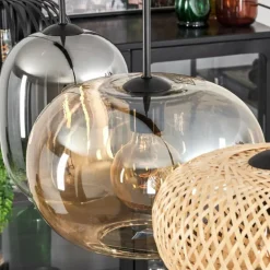 Suspension - Verre 25 cm, 20cm Ripoll Ambre, Clair, Écru, Fumé, Noir, 4 lumières