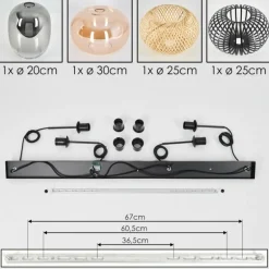 Suspension - Verre 25 cm, 20cm Ripoll Ambre, Clair, Écru, Fumé, Noir, 4 lumières