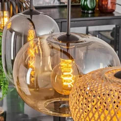 Suspension - Verre 25 cm, 20cm Ripoll Ambre, Clair, Écru, Fumé, Noir, 4 lumières