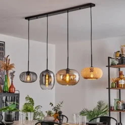 Suspension - Verre 25 cm, 20cm Ripoll Ambre, Clair, Écru, Fumé, Noir, 4 lumières