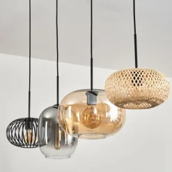 Suspension - Verre 25 cm, 20cm Ripoll Ambre, Clair, Écru, Fumé, Noir, 4 lumières