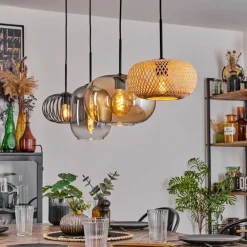 Suspension - Verre 25 cm, 20cm Ripoll Ambre, Clair, Écru, Fumé, Noir, 4 lumières