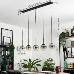 Suspension - Verre 15 cm Gastor Clair, Fumé, 5 lumières