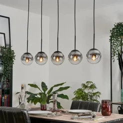 Suspension - Verre 15 cm Gastor Clair, Fumé, 5 lumières