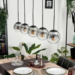 Suspension - Verre 15 cm Gastor Clair, Fumé, 5 lumières