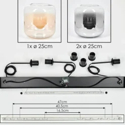 Suspension - Verre 25 cm Lauden Ambre, Clair, Fumé, 3 lumières