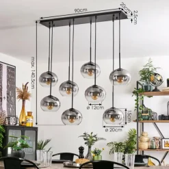 Suspension - Verre Apedo Clair, Fumé, 8 lumières