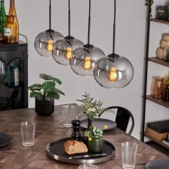 Suspension - Verre Apedo Clair, Fumé, 4 lumières