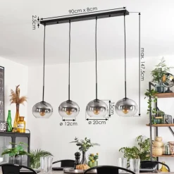 Suspension - Verre Apedo Clair, Fumé, 4 lumières