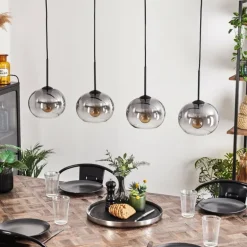 Suspension - Verre Apedo Clair, Fumé, 4 lumières