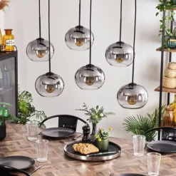 Suspension - Verre Apedo Clair, Fumé, 6 lumières