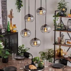 Suspension - Verre Apedo Clair, Fumé, 5 lumières