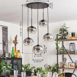 Suspension - Verre Apedo Clair, Fumé, 5 lumières