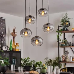 Suspension - Verre Apedo Clair, Fumé, 5 lumières