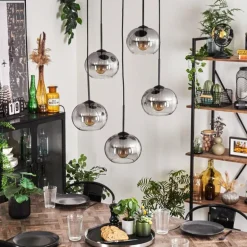 Suspension - Verre Apedo Clair, Fumé, 5 lumières