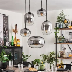 Suspension - Verre Apedo Clair, Fumé, 5 lumières