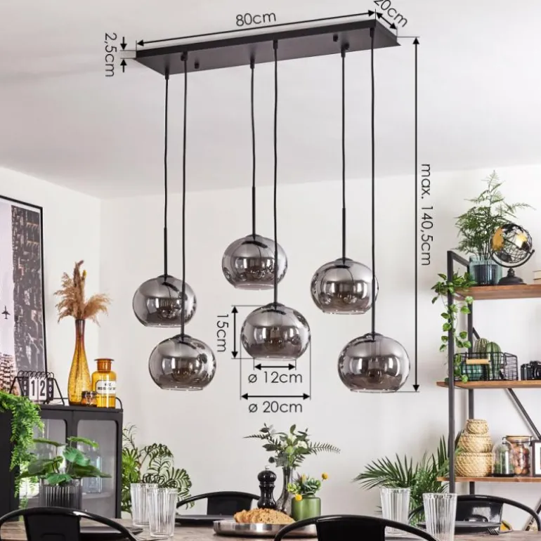 Suspension - Verre Apedo Fumé, 6 lumières