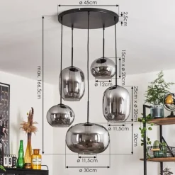 Suspension - Verre Apedo Fumé, 5 lumières