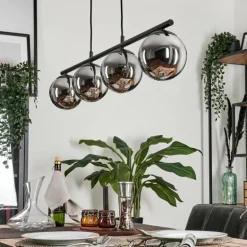 Suspension - Verre Gastor Chrome, Fumé, 4 lumières