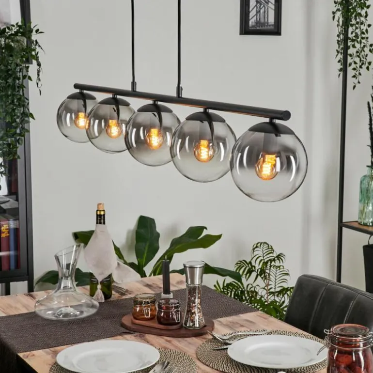 Suspension - Verre Gastor Clair, Fumé, 5 lumières
