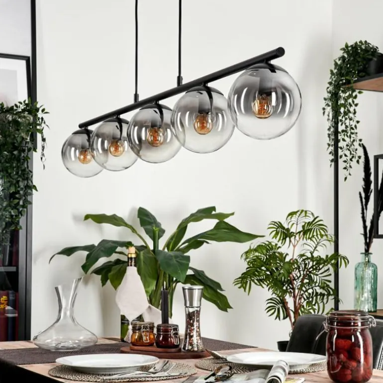 Suspension - Verre Gastor Clair, Fumé, 5 lumières