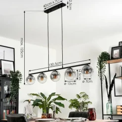 Suspension - Verre Gastor Clair, Fumé, 5 lumières