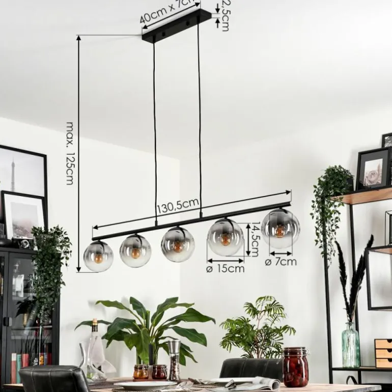 Suspension - Verre Gastor Clair, Fumé, 5 lumières