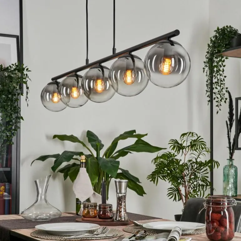 Suspension - Verre Gastor Clair, Fumé, 5 lumières