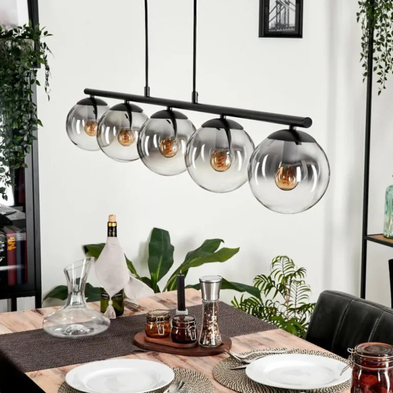 Suspension - Verre Gastor Clair, Fumé, 5 lumières