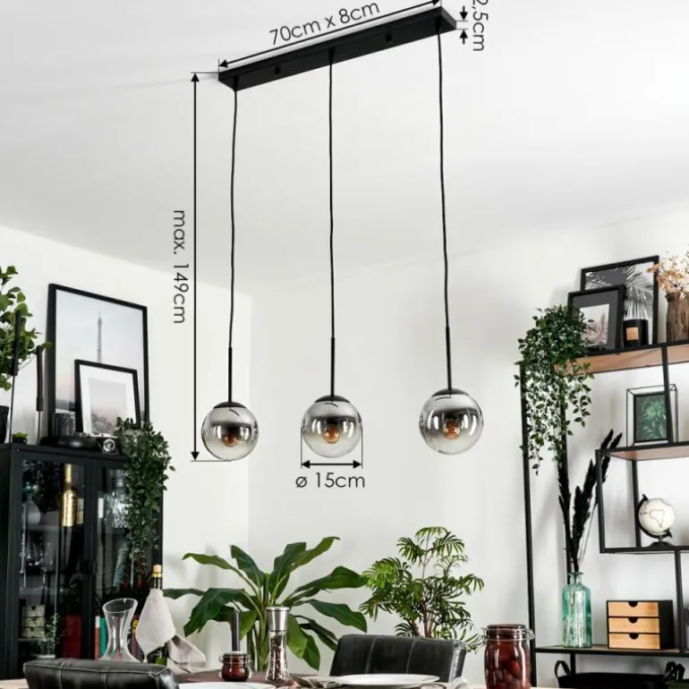 Suspension - Verre Gastor Chrome, Clair, Fumé, 3 lumières