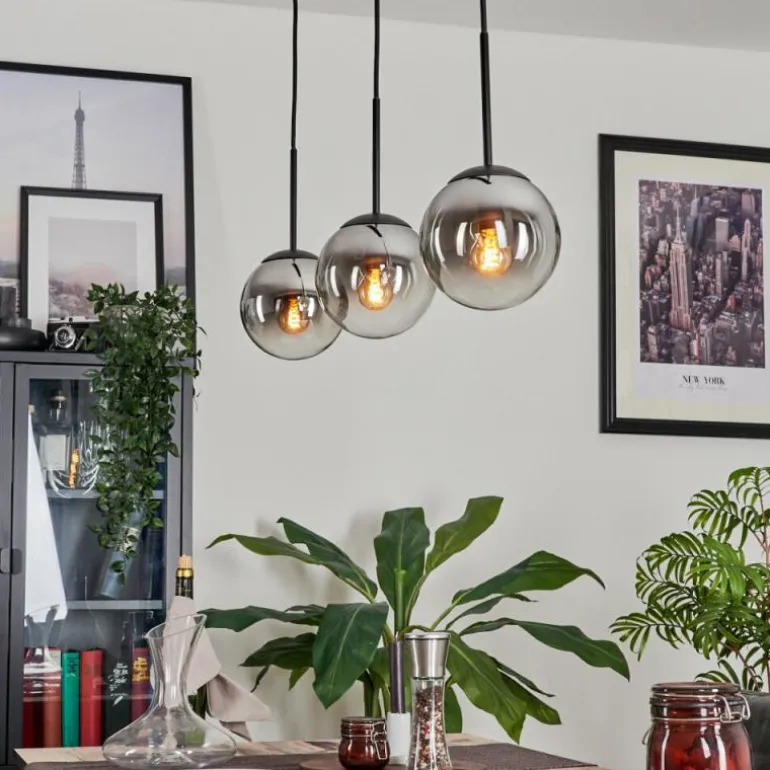 Suspension - Verre Gastor Chrome, Clair, Fumé, 3 lumières