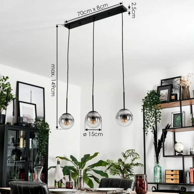 Suspension - Verre Gastor Clair, Fumé, 3 lumières